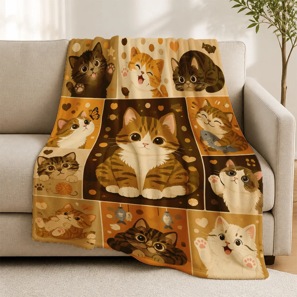 Cozy Cat Face Throw Blanket for Sofa Plush Throw Decor Cute Kitten Lover Gift Home Accent Aesthetic Living Room Nap Blanket