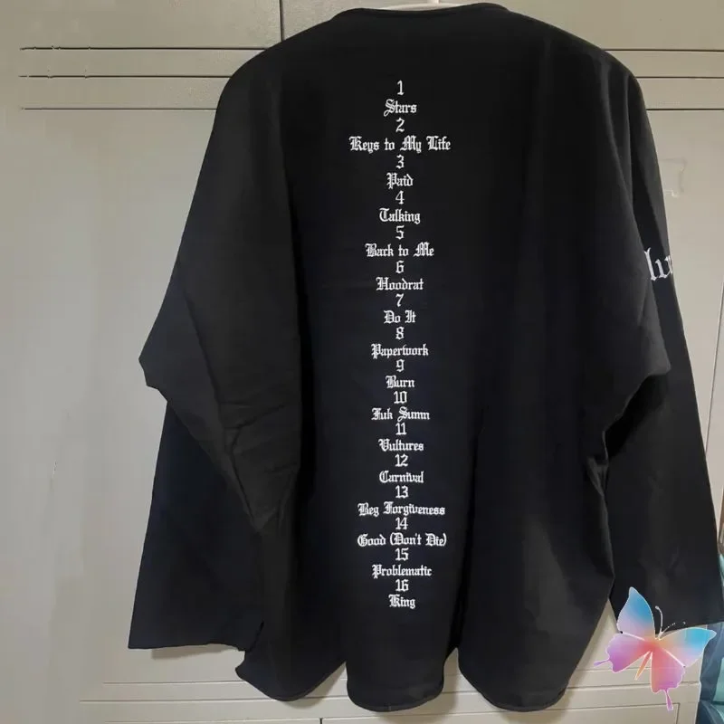 24ss Album Cover Vultures Long Sleeved T-shirt Summer Street Sanskrit Alphabet Sweatshirts Casual Kanye Tshirts Men Women