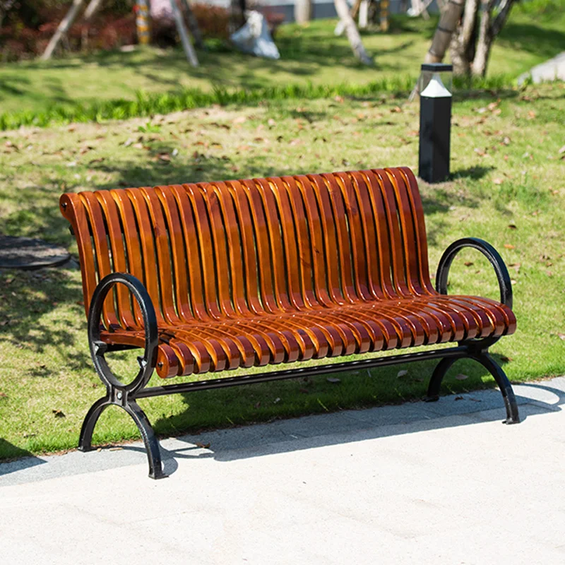 Outdoor patio garden bench soild wood public area used park benches with cast aluminium legs