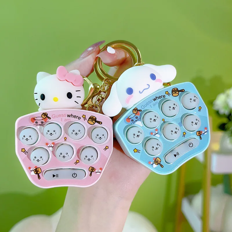 Sanrio Hello Kitty Cinnamoroll Game Console Keychain Melody Kuromi Mini Handheld Whack-A-Mole Decompression Game Pendant Gifts