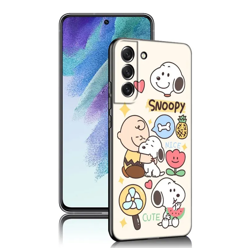 Cartoon S-snoopy Phone Case For Samsung Galaxy S23 S21 S20 FE S24 S22 Ultra S10E S10 S9 S8 Plus Black Silicone Cover