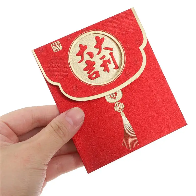 Enveloppes rouges à paillettes pour le nouvel an chinois, poche pour l'argent de mariage, paquets rouges pour le nouvel an lunaire, Billy, 6 pièces