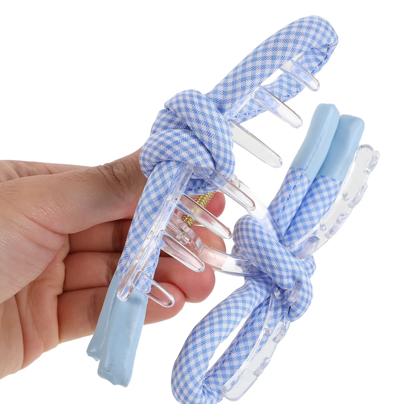 

2Pcs Blue Gingham Bow Claw Clips for Women Stylish Non-Slip Hair Clips Strong Hold Ponytail Updo Half-Up Chic Elegant