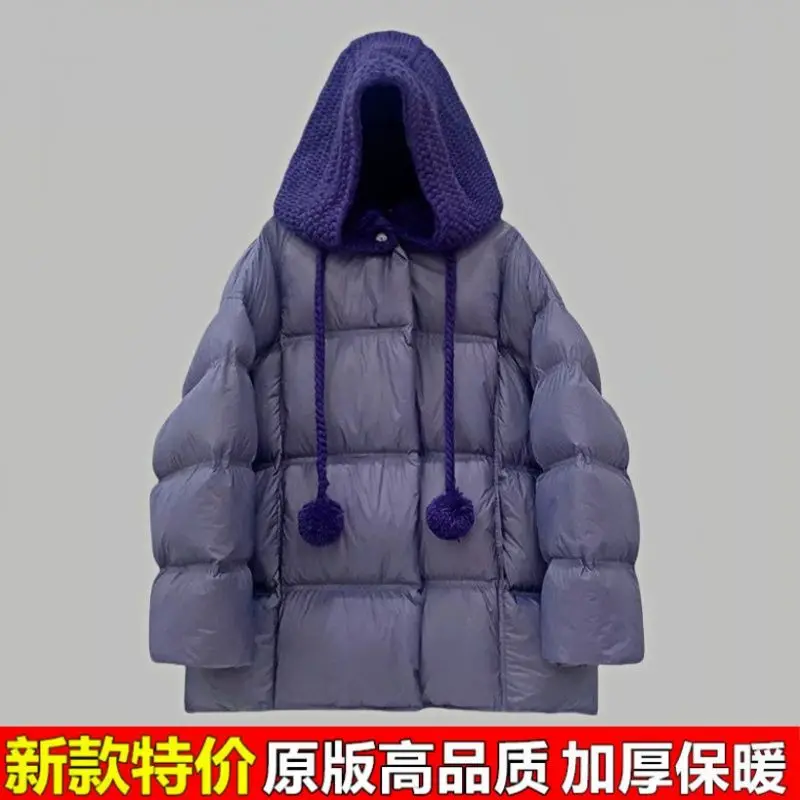 Winter nieuwe dames donsjack woon-werkverkeer losse winddichte gebreide gansjas met capuchon