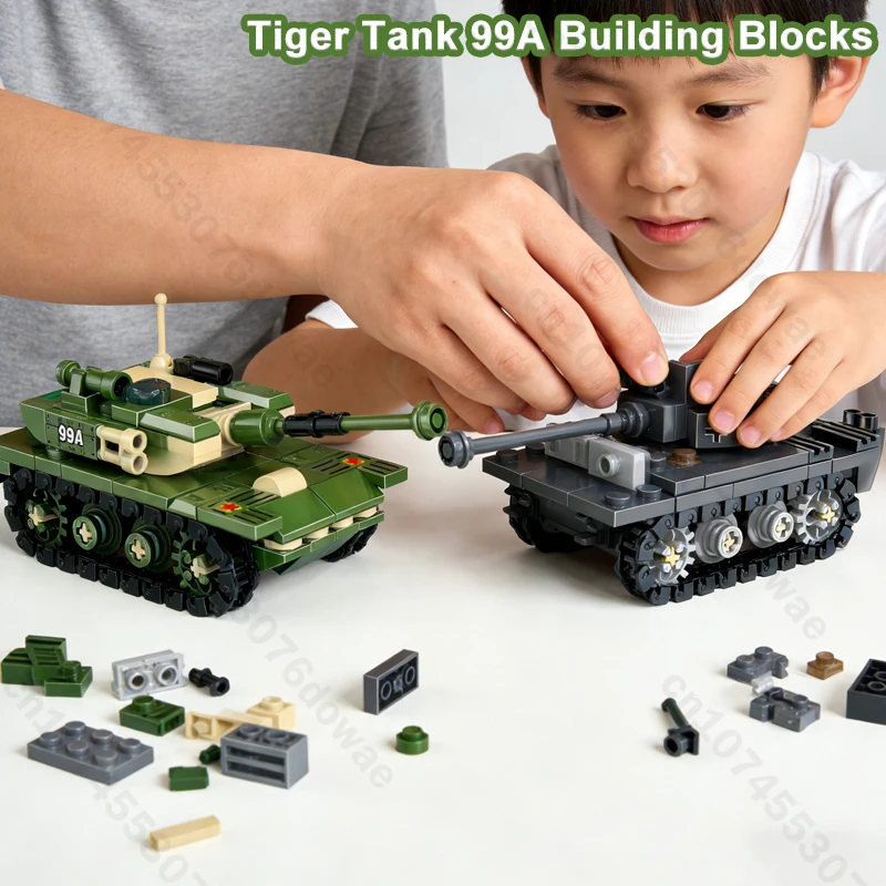 Tijger Tank 99A Bouwstenen Battle Tanks M1A2 Tank Soldaten Bricks Assmbly Modus Set voor Kinderen Speelgoed Kerstcadeaus
