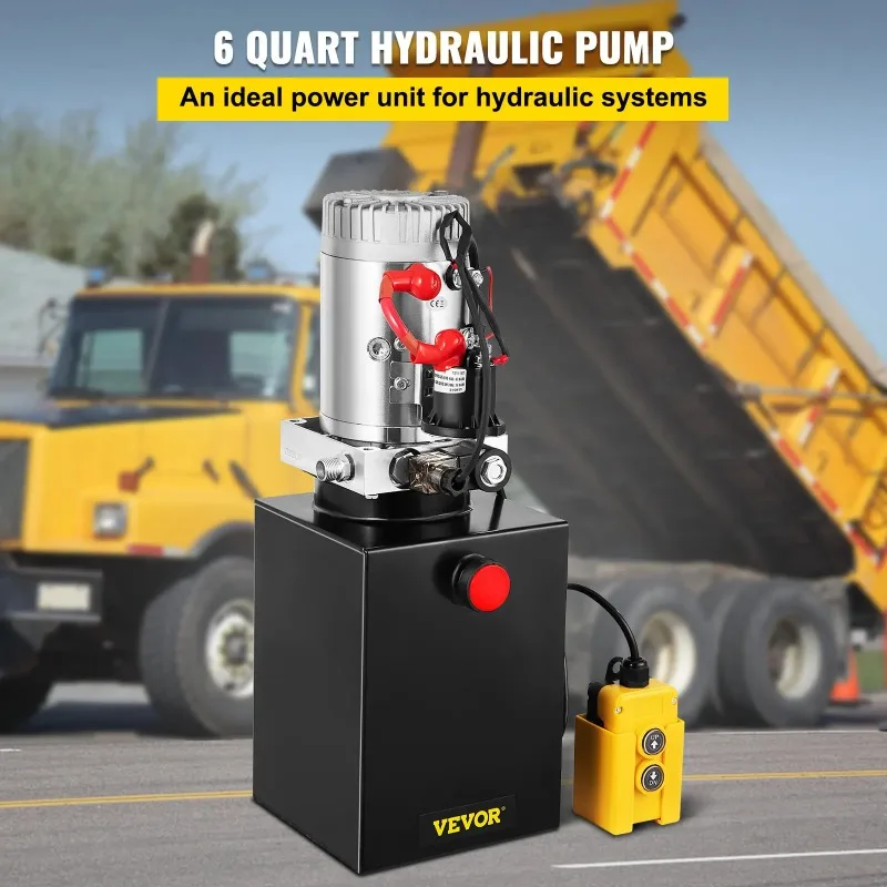 Hydraulic Power Unit 6 Quart Hydraulic Pu-mp Single Act-ing 3200 PSI Max Power Unit for Dump Trailer Car Lifting 12V DC