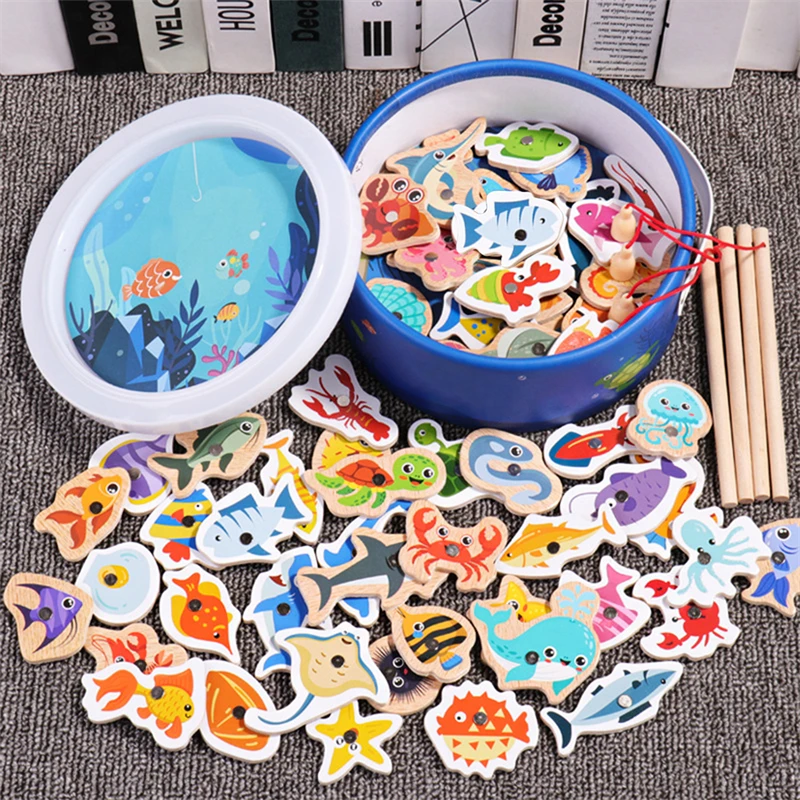 Magnetic Fishing Game Suitable For Young Children Wooden Letter Puzzle Maze Board Preschool ABC Capital Letter Matching Game