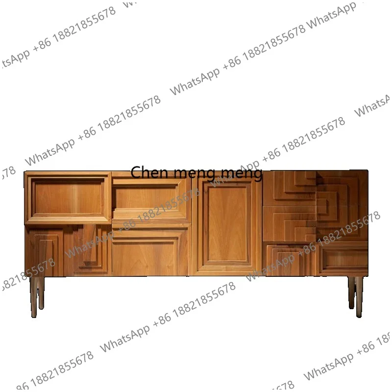 

Modern light luxury solid wood dining side cabinet, living room storage storage cabinet, geometric design, engraving
