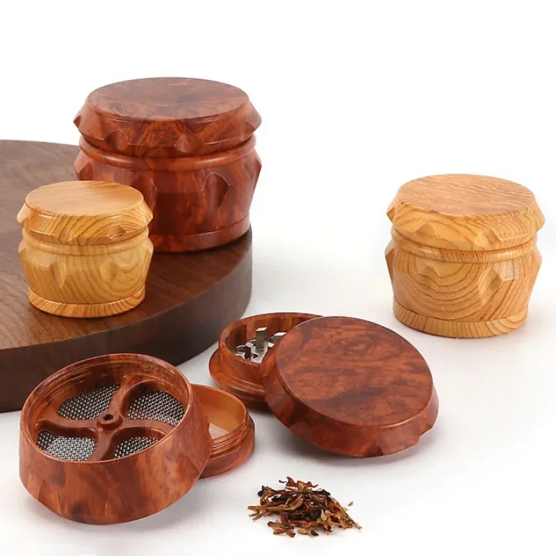 4-Layer Resin Wooden Tobacco Grinder 40/50mm Drum Type Herb Grinder Magnetic Lid Metal Filter Manual Smoke Crusher Smoking Tools