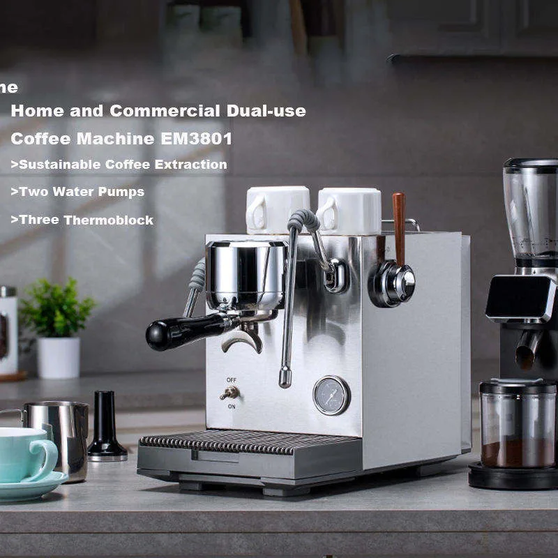 【OFERTA】Cafetera Automática para el Hogar, Cafetera Comercial con Dos Bombas de Agua y Tres Calderas, Máquina Automática para Hacer Café