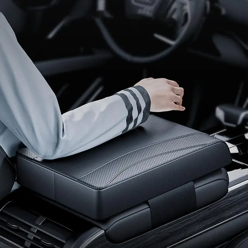 Center Console Cushion Pad for Car PU Leather Car Armrest Pad Cushion Breathable Long and Short Distance Driving Elbow Rest SUVs