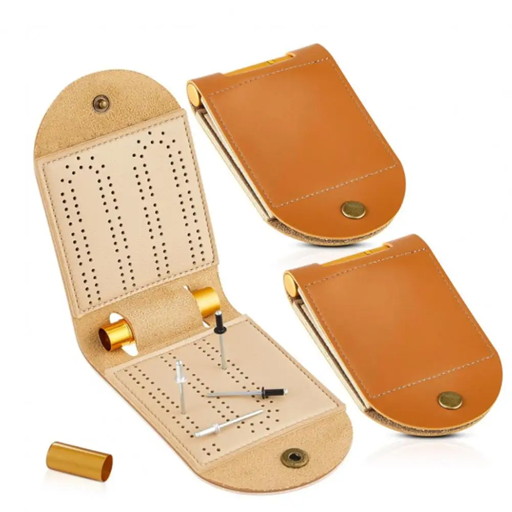 Travel Cribbage Game Cribbage Board Game Portable Faux Leather Cribbage Wars Board Game Set with Pegs for Travel Family Parties