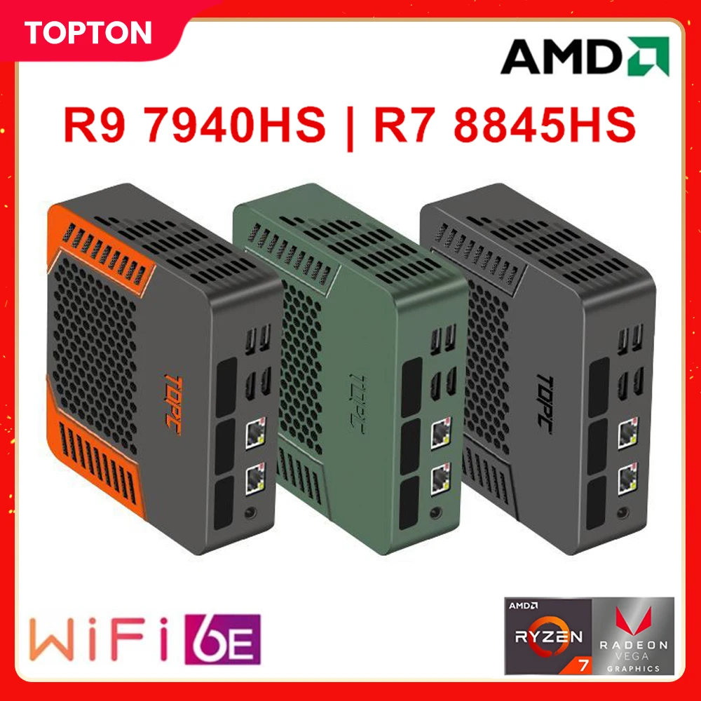 

Topton AMD Mini PC Gamer TOPC Ryzen 7 8845HS R9 7940HS 2xDDR5 USB4.0 NVMe 2 LAN Windows 11 Pro Desktop Gaming Computer WiFi6E