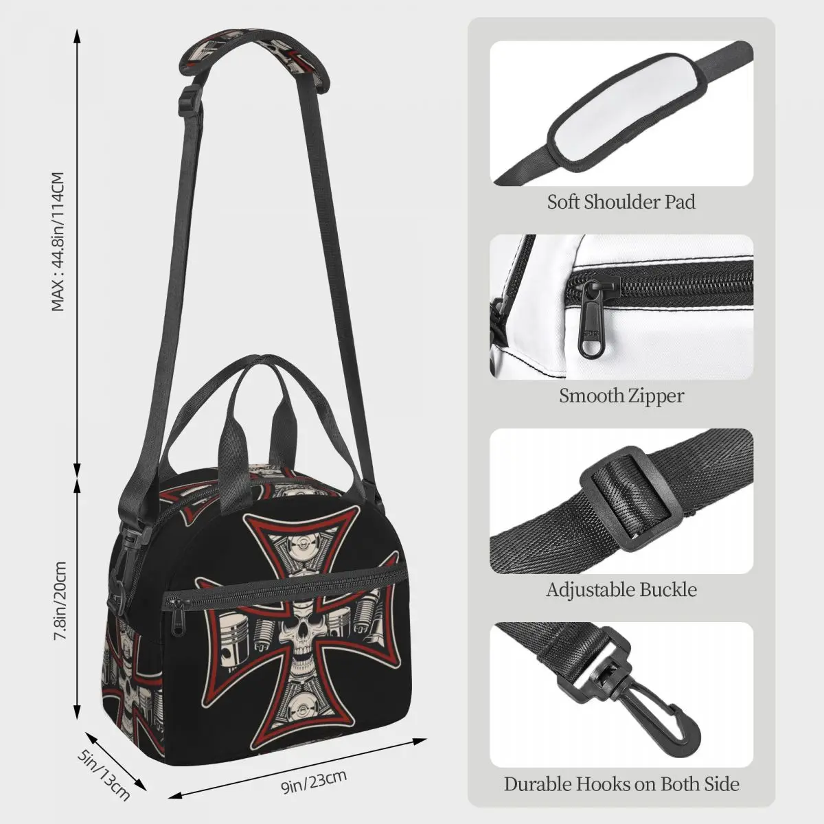 West Coast Iron Cross Choppers Lunch Bags Insulated Bento Box Waterproof Lunch Tote Picnic Bags Thermal Bag for Woman Travel