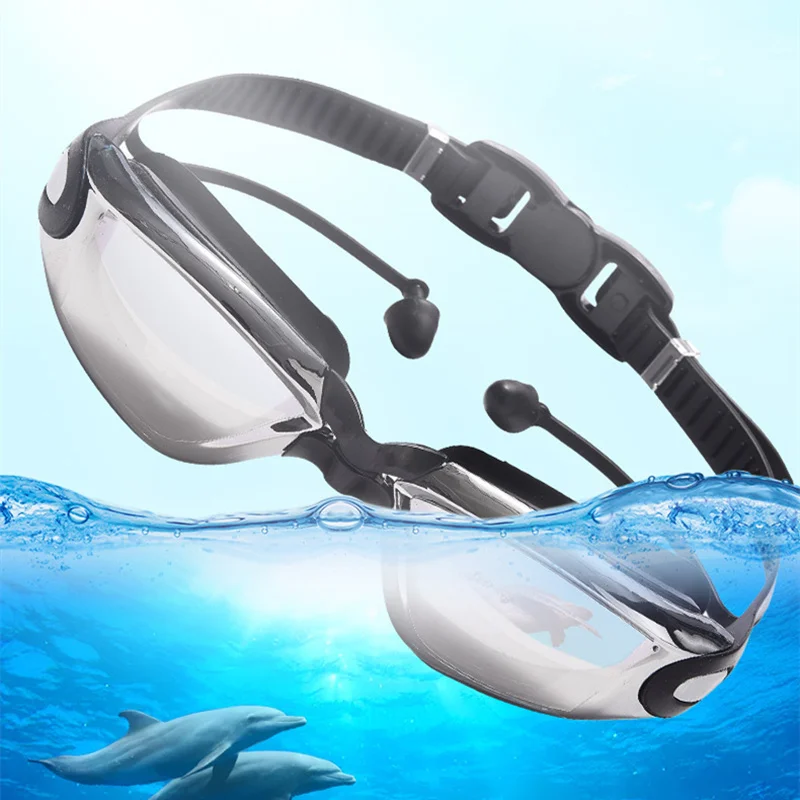 Swimming Goggles Men Women Swim Glasses with Earplug Professional Silicone Pool Diving Eyewear Waterproof Anti-fog UV Protection