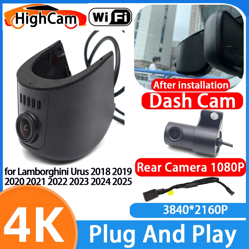 Caméra embarquée HighCam pour Lamborghini Urus 2018 2019 2020 2021 2022 2023 2024 2025, enregistreur vidéo DVR 4K 2160P Wifi, caméra avant et arrière