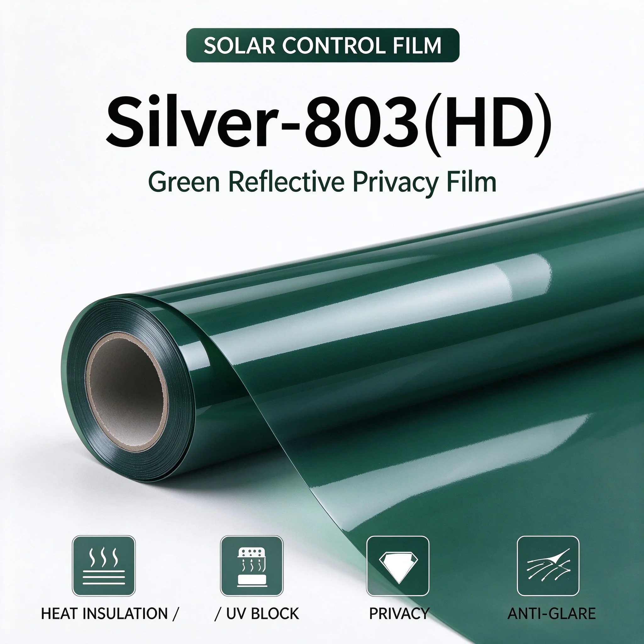 PET Window Film Roll Silver-803W One Way Privacy UV Protection Heat Insulation Anti Glare Easy DIY for Home Office Window