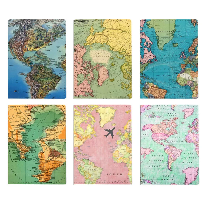 DHL100pcs PU World Map Printing Travel Protective Cover