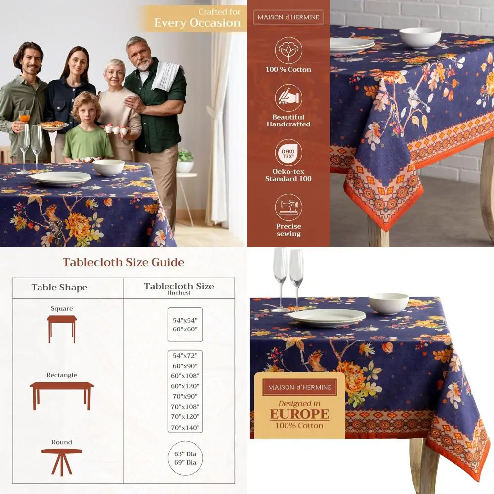 

100% Cotton 60x108 Inch Rectangle Fall Tablecloth for Everyday and Holiday Dining | Reusable Farmhouse Style Decoration