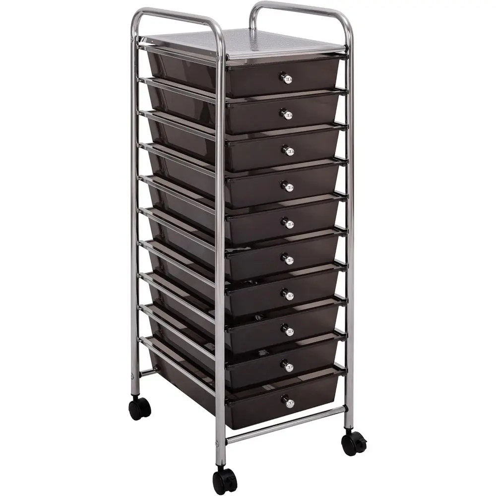 Multi-Purpose Storage Cart for Home, Office, School, and Crafting with 10 Drawers in Black