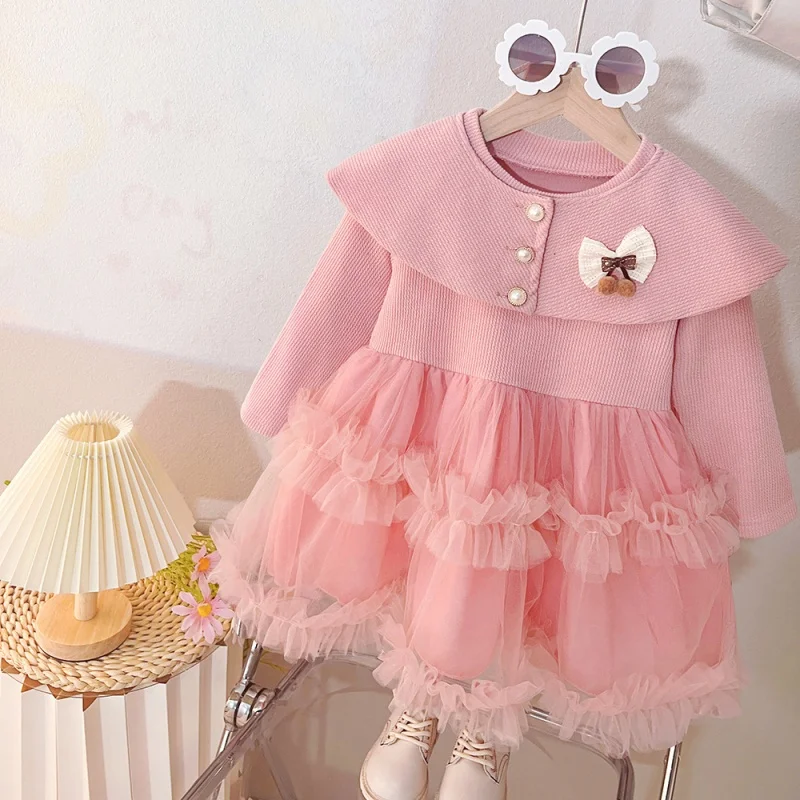 Baby Girl Clothes Spring And Autumn Bow Mesh Long Sleeve Girl Dress Cute Girl Princess Dress 2