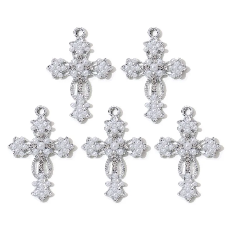 10pcs New Fashion Pearl Beautiful Cross Enamel Charms Classic Mysterious Style Pendants For Making Handmade DIY Jewelry