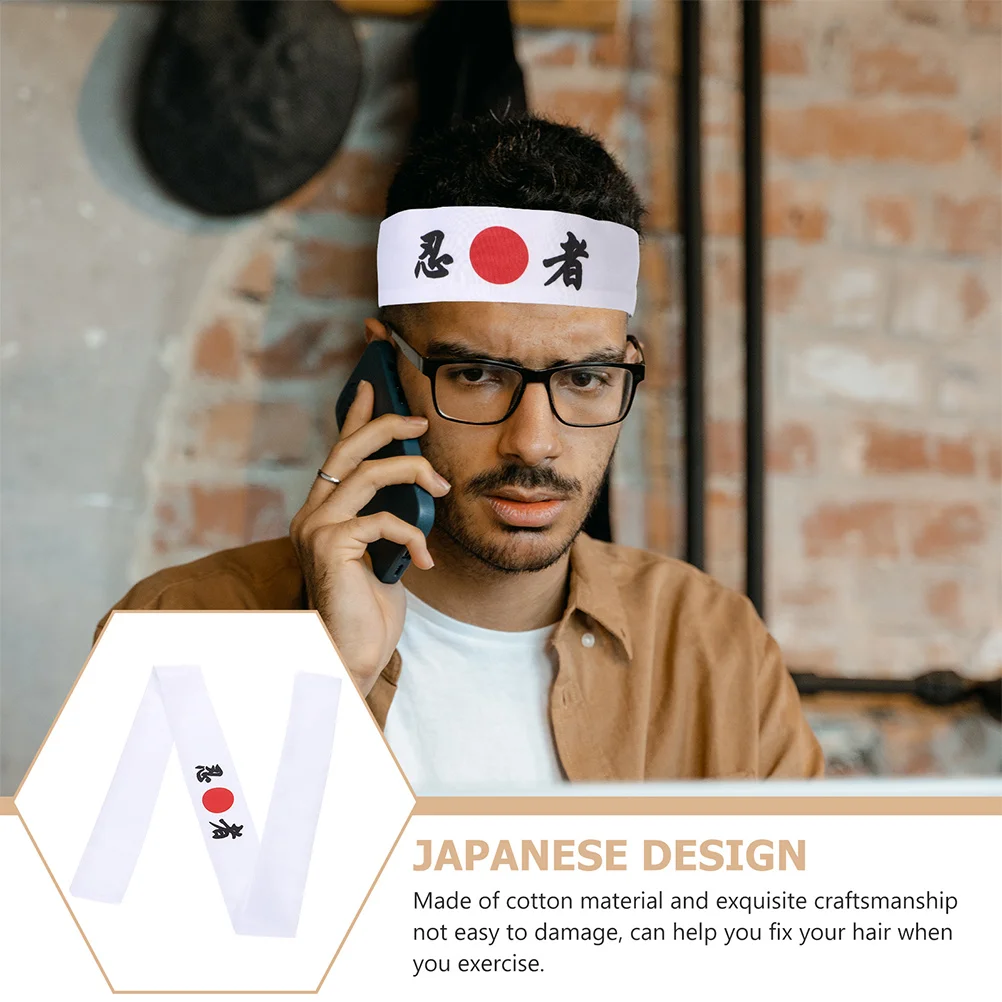 

2pcs Japanese Style Ninja Headband Cotton Breathable Sweat Absorbing Long Wide Headband For Chef Costume Sports Outdoor