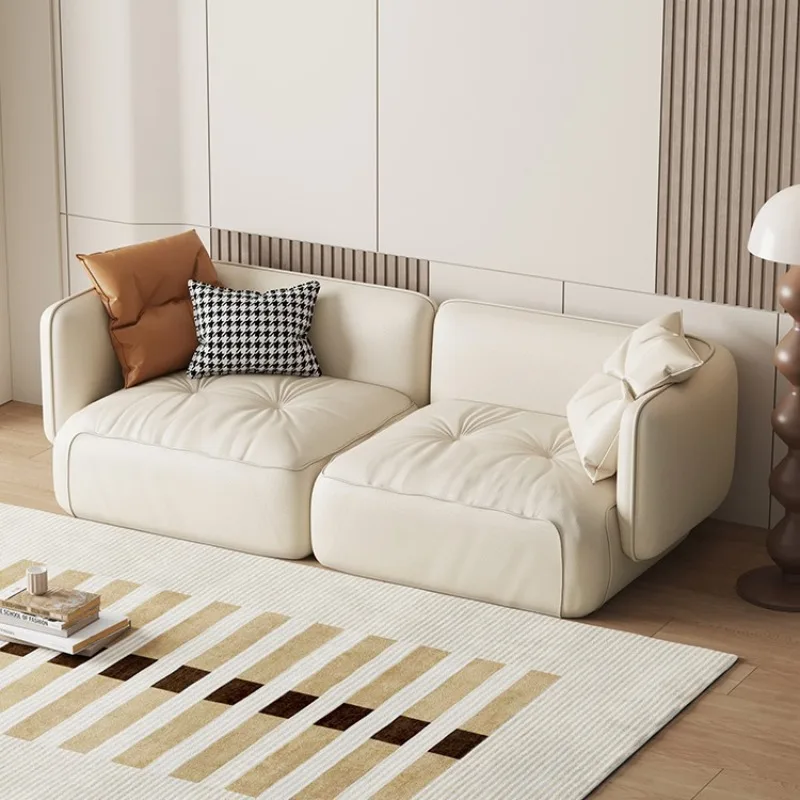 Sofa living room, modern light luxury small apartment, three-seater cream-style internet-famous leather