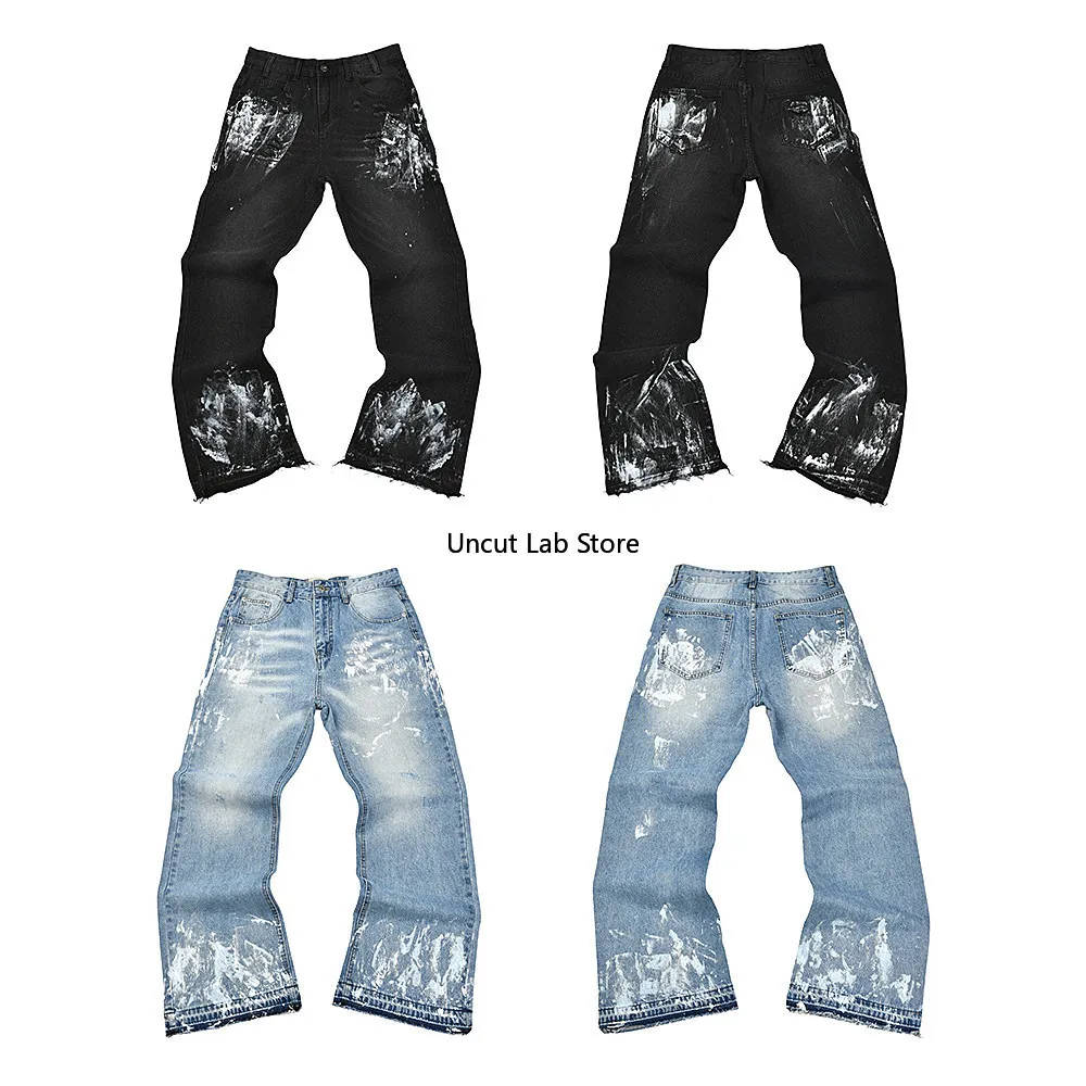 Gallery Dept American Vintage Splash Ink Graffiti Jeans Loose Straight Wide Leg Casual Pants