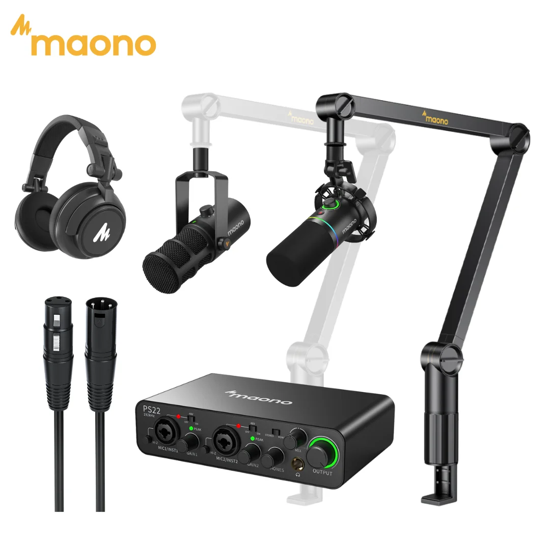 

MAONO PS22 Professional Programmable Audio Mixers External Sound Card Microfono Headphones for Podcasting Microphones