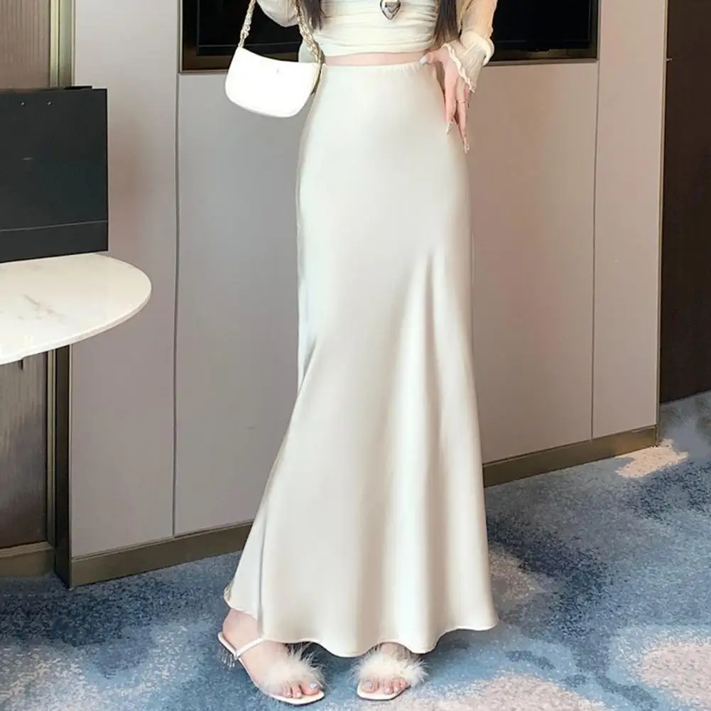 

High-waisted Skirt Elegant Women's Fishtail Skirt High Waist A-line Long Skirt in Solid Color Figure-flattering for All