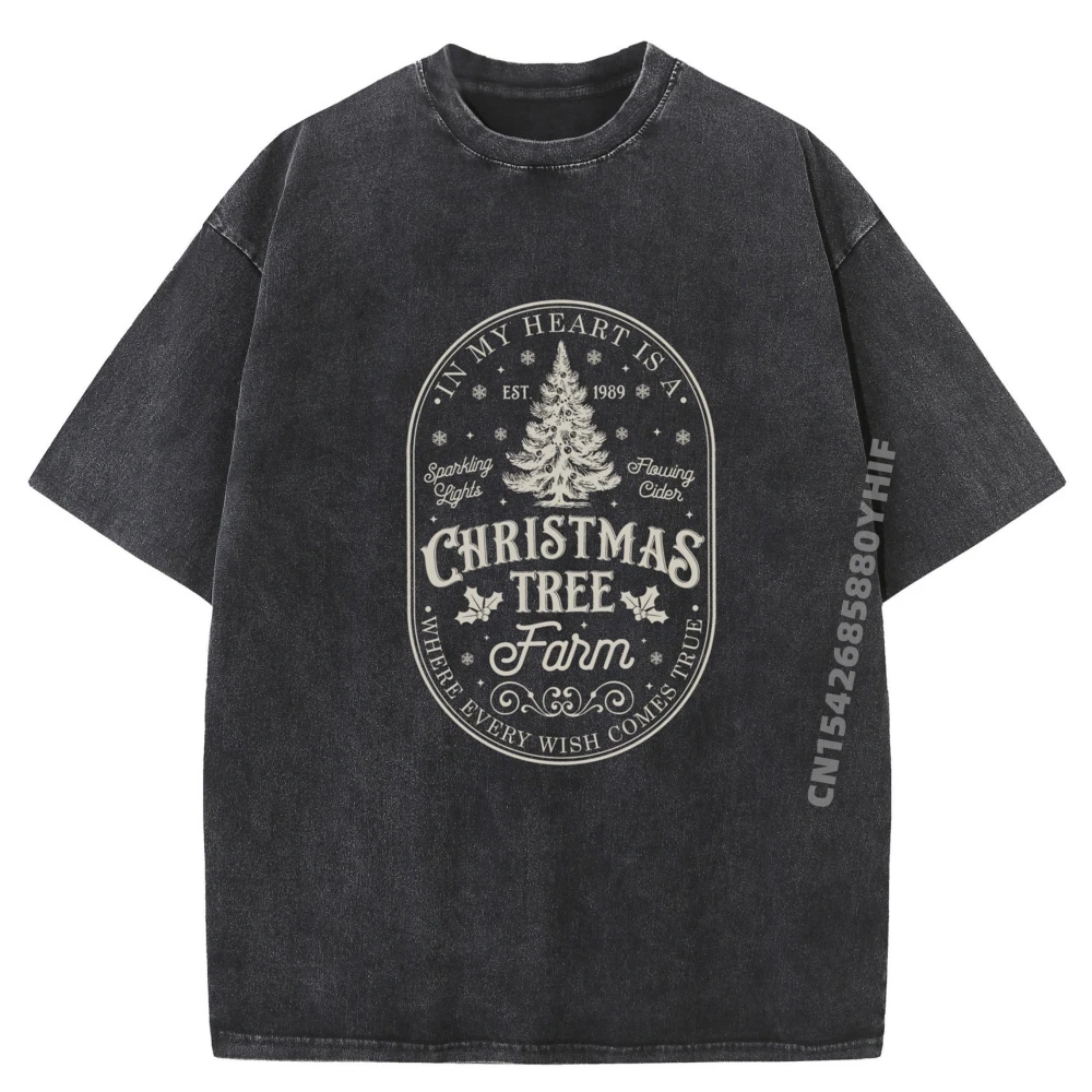 

Vintage Clothing Tees Retro Simple Funny Christmas Short Sleeve Cotton Washed Female T-shirt Man Summer Breathable Shirts