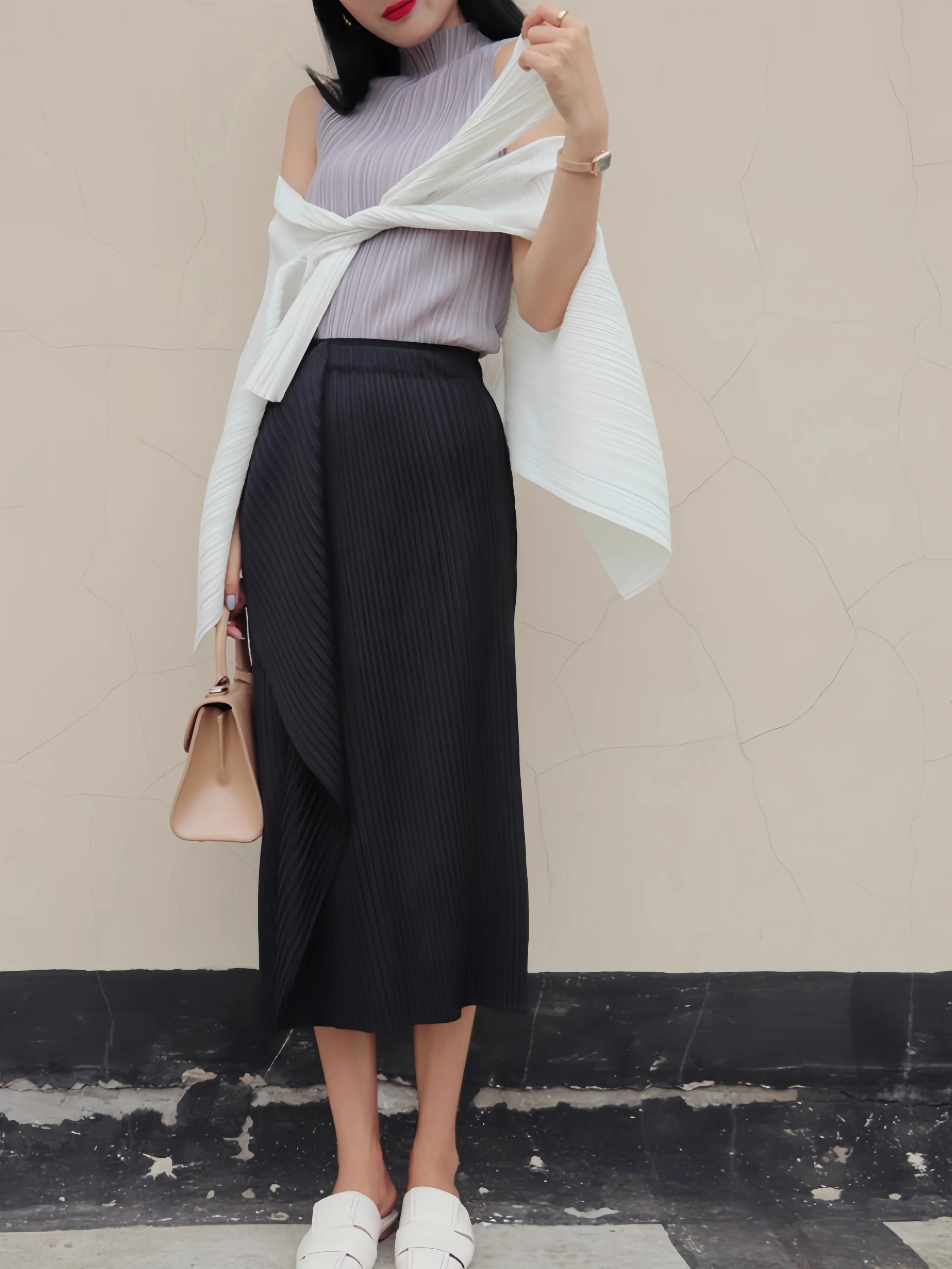 Summer New Women Pleated Irregular Skirt Korean Fashion Causal Straight Pleated Female Skirts