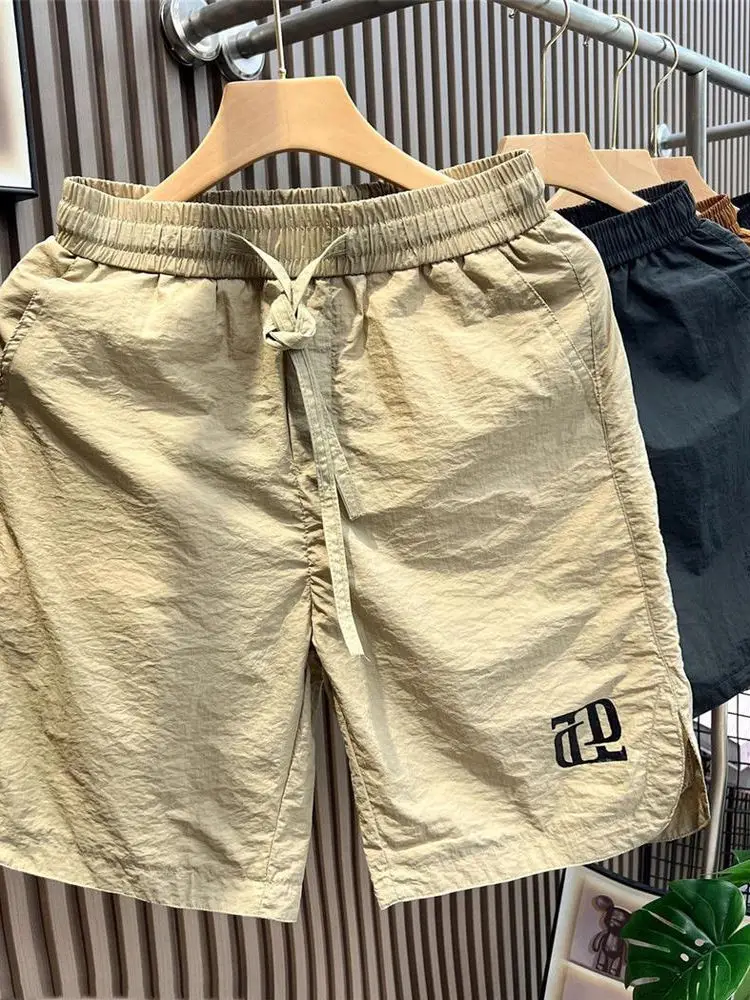 

Мужские брюки из ледяного шелка Qui Dry, повседневные пляжные брюки пять четвертей, свободные удобные спортивные летние брюки большого размера