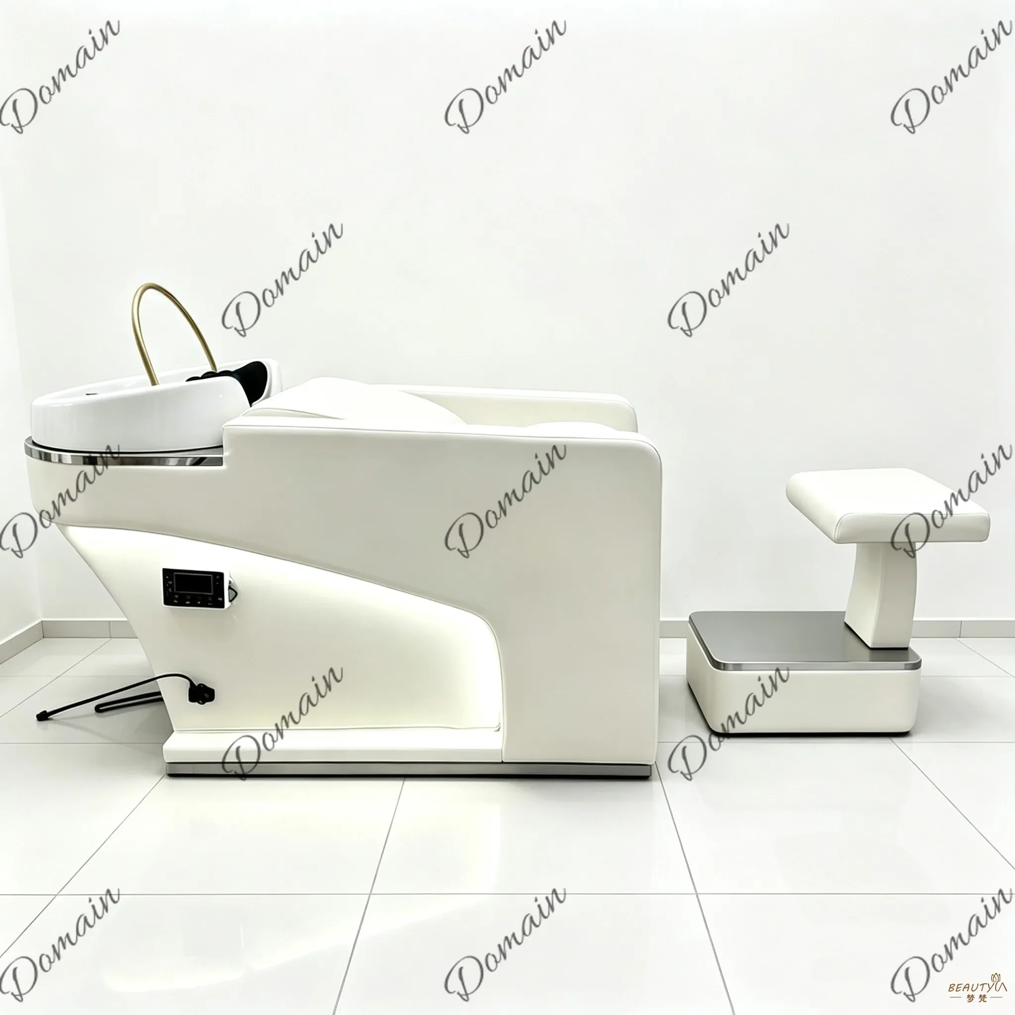 B46 Barber Shop Semi-reclining Shampoo Bed, Hair Shop Ceramic Basin Flushing Bed Water Circulation With Light For Hair Salon