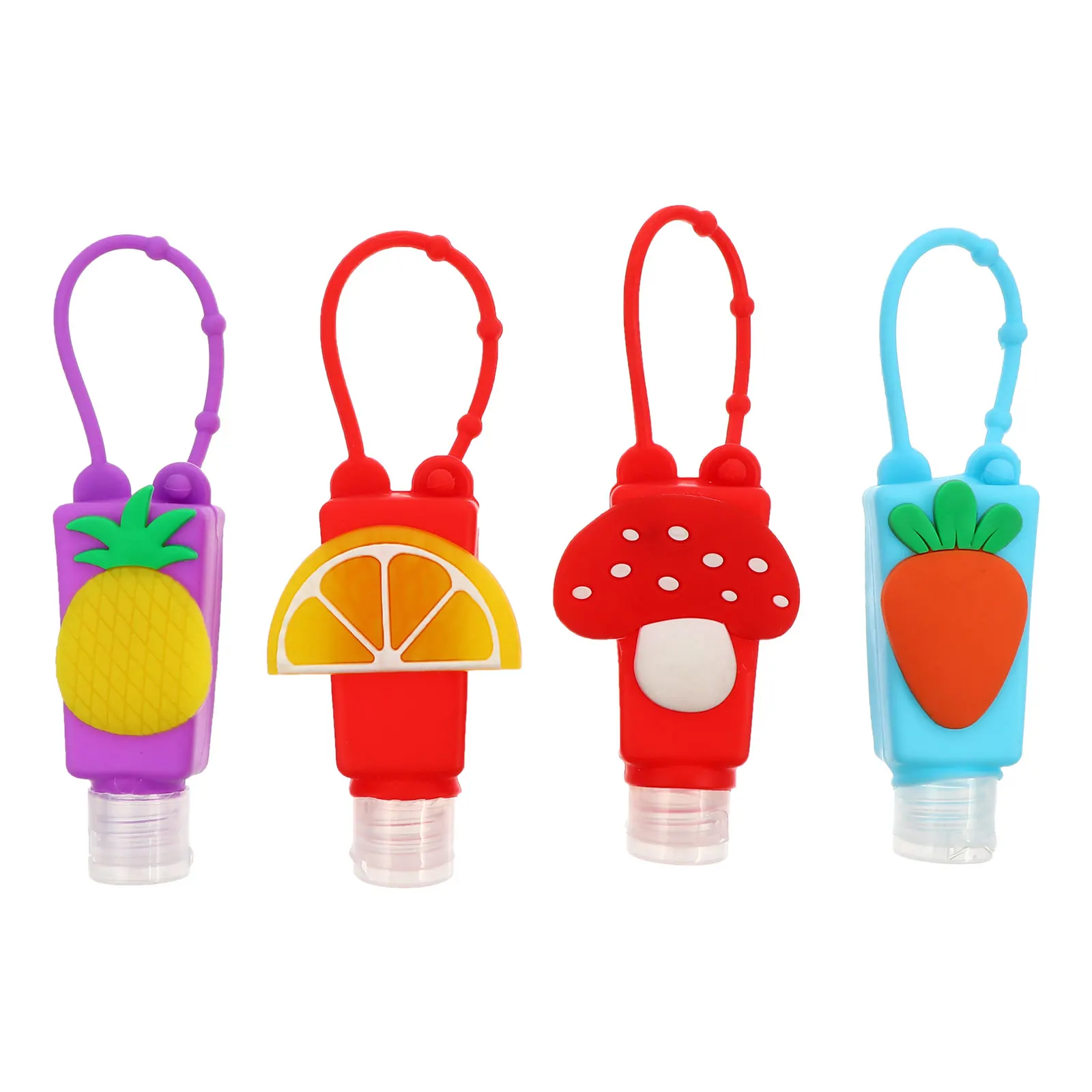 4 個 30 ミリリットルハンドホルダー素敵なフルーツパターンの空のトラベルボトル再利用可能なシリコーン液体ボトルケース用
