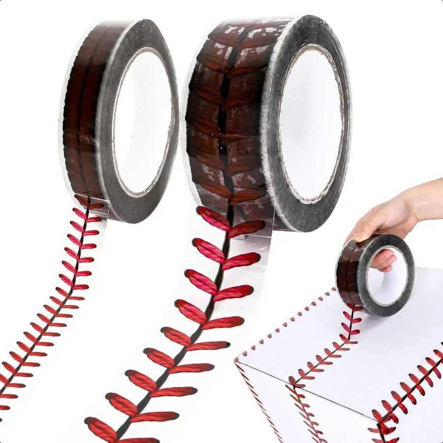 

220 Yards Baseball Stitches Design Packaging Tape 1.0 1.9inch Red Decorative Baseball Stitching Packing Tape Adhesive Craft Wra