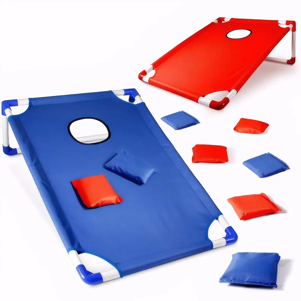 Portable Cornhole Board Set with 3 Red 3 Blue Bags Portable Cornhole Board Game Set Outdoor Yard Beach BBQ Camping Lawn Game