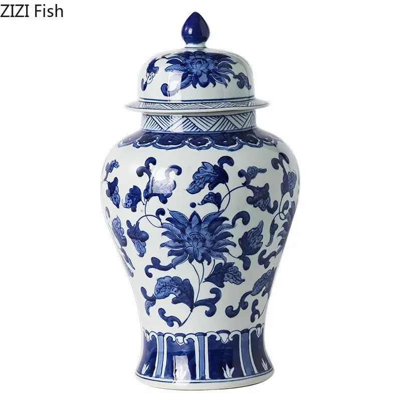 Imagem -06 - Azul e Branco Porcelana Geral Jar Chá Vasilha Vasos de Doces Flor e Pássaro Decorativo Gengibre Jar Mesa Decoração Vaso de Flores