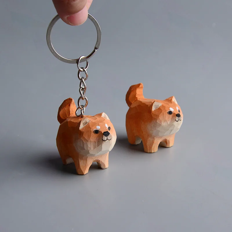 

Wood Carved Akita Dog Keychain Hand Carved Dog Key Ring Pendant Creative Wood Student Gift Phone Charm Personalized Wholesale