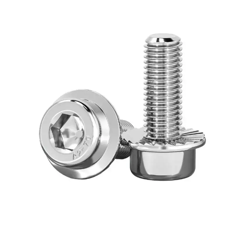 50-1pc M2 M3 M4 M5 M6 M8 304 Stainless Steel Serrated Flange Hex Socket Screws Cylindrical Head Allen Bolts With Built-in Washer