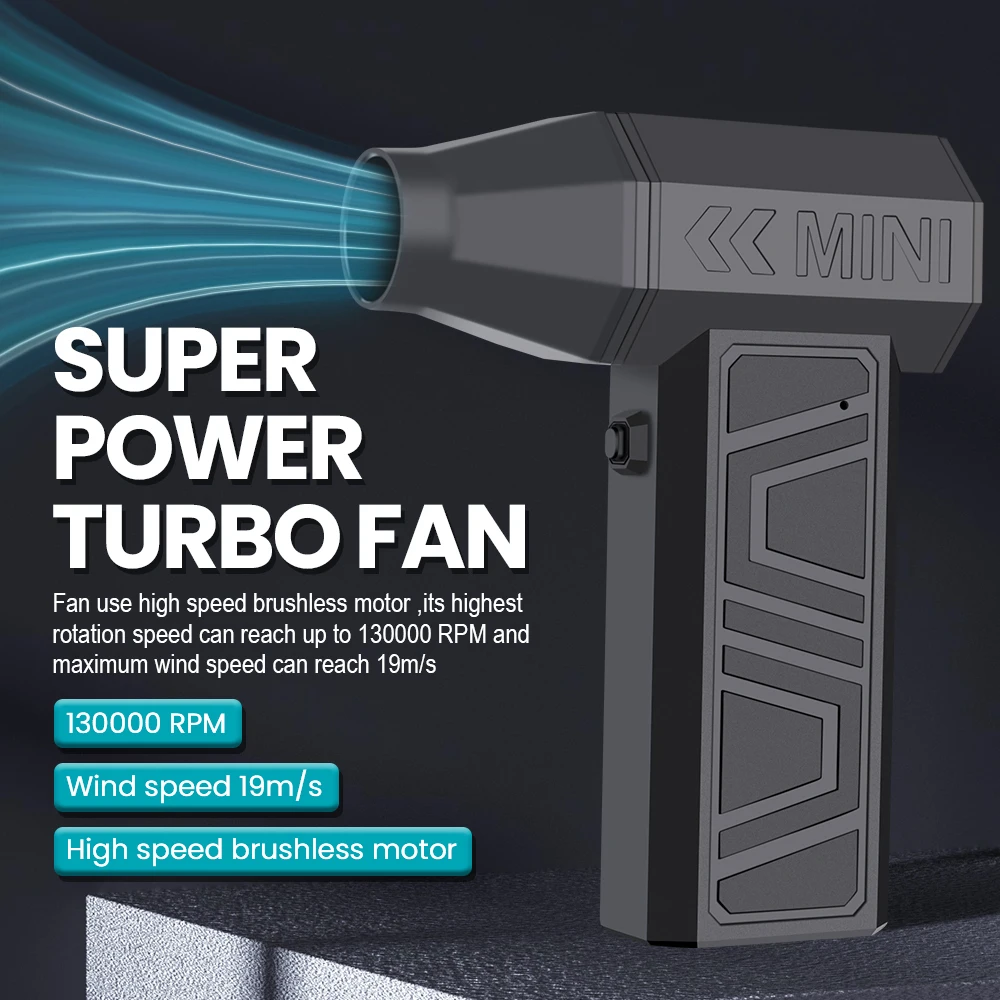 Turbo Fan Car Jet Blowing Snow Cleaning Blower Tool Electric Air Duster 130000RPM 4 Gears Adjustable Type-C Charging