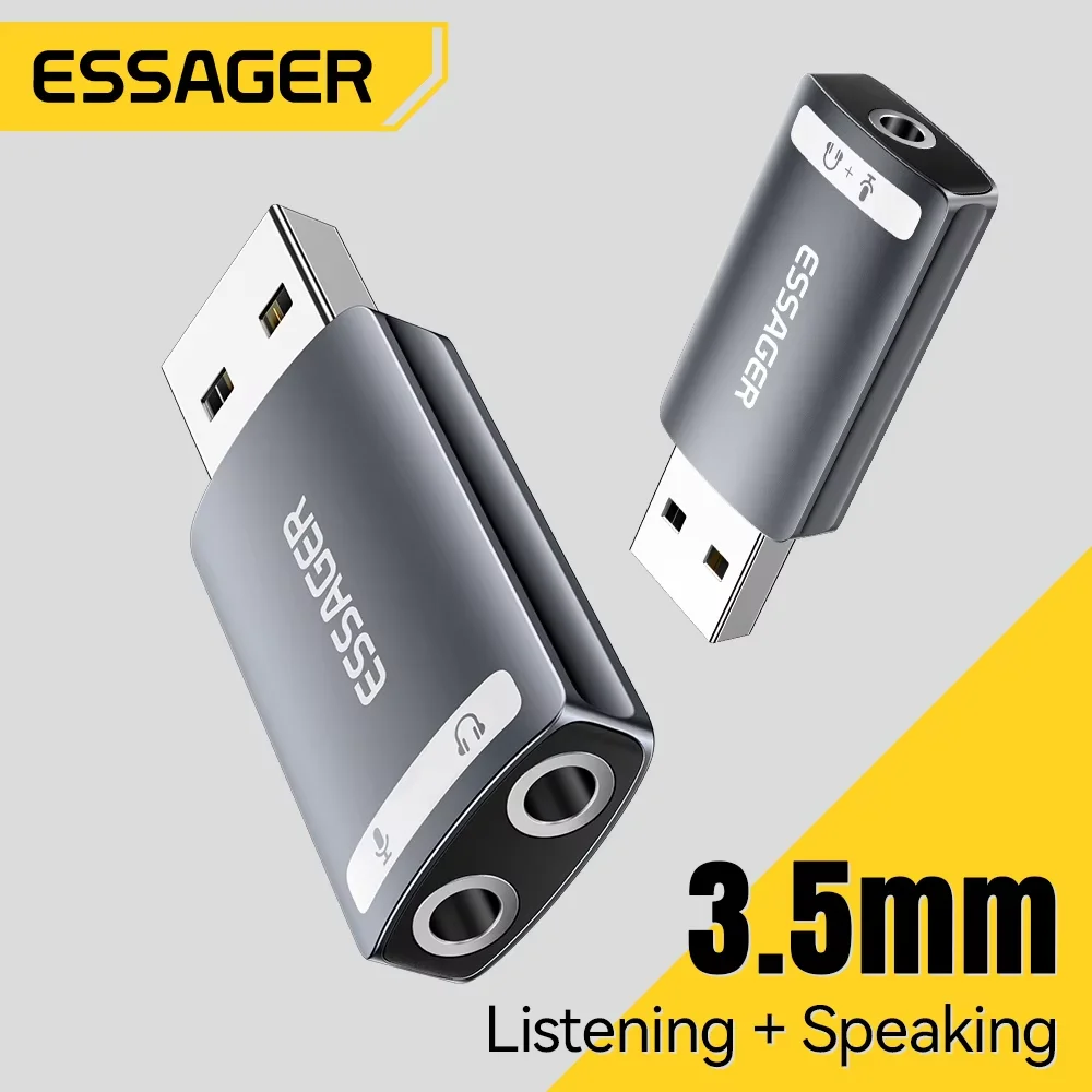 Essager USB Sound Card External Mini Sound Card USB to 3.5mm Interface Stereo Audio Adapter for PS4 PS5 Swittch Laptop Headset