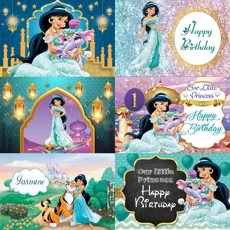 Disney Jasmine-fondo fotográfico de Aladdín para niñas, cartel de fondo para fotografía, utilería para estudio, fiesta de feliz cumpleaños, Castillo