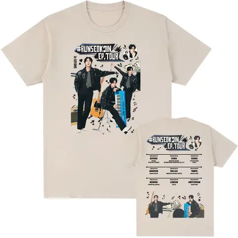 Jin RUNSEOKJIN EP TOUR 2025 티셔츠 한국 가수 그래픽 프린트 티셔츠 반소매 코튼 여름 T 셔츠 남성/여성 의류