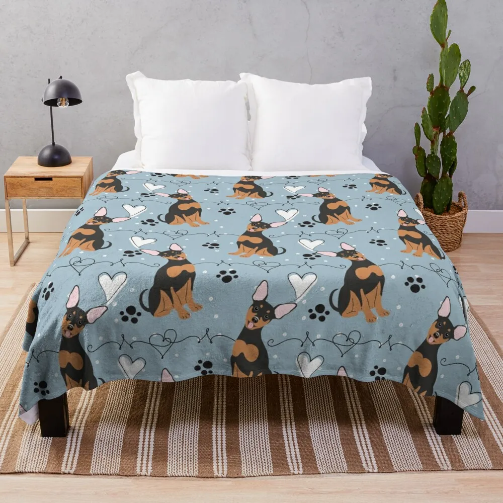 

LOVE Black Tan Miniature Pinscher Dog Throw Blanket Warm Comfortable Blanket Gift for Parents Friends