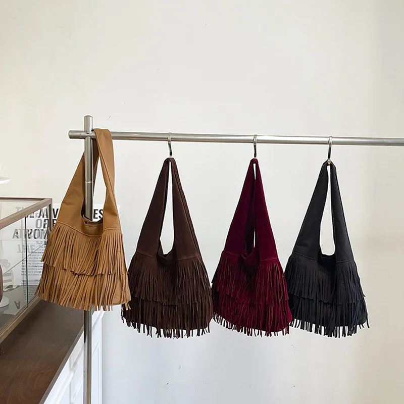 Wildleder-Quasten-Umhängetaschen aus hochwertigem Kunstleder, modische, geräumige, luxuriöse und beliebte Damen-Handtaschen, lässig, neu – Detail 22