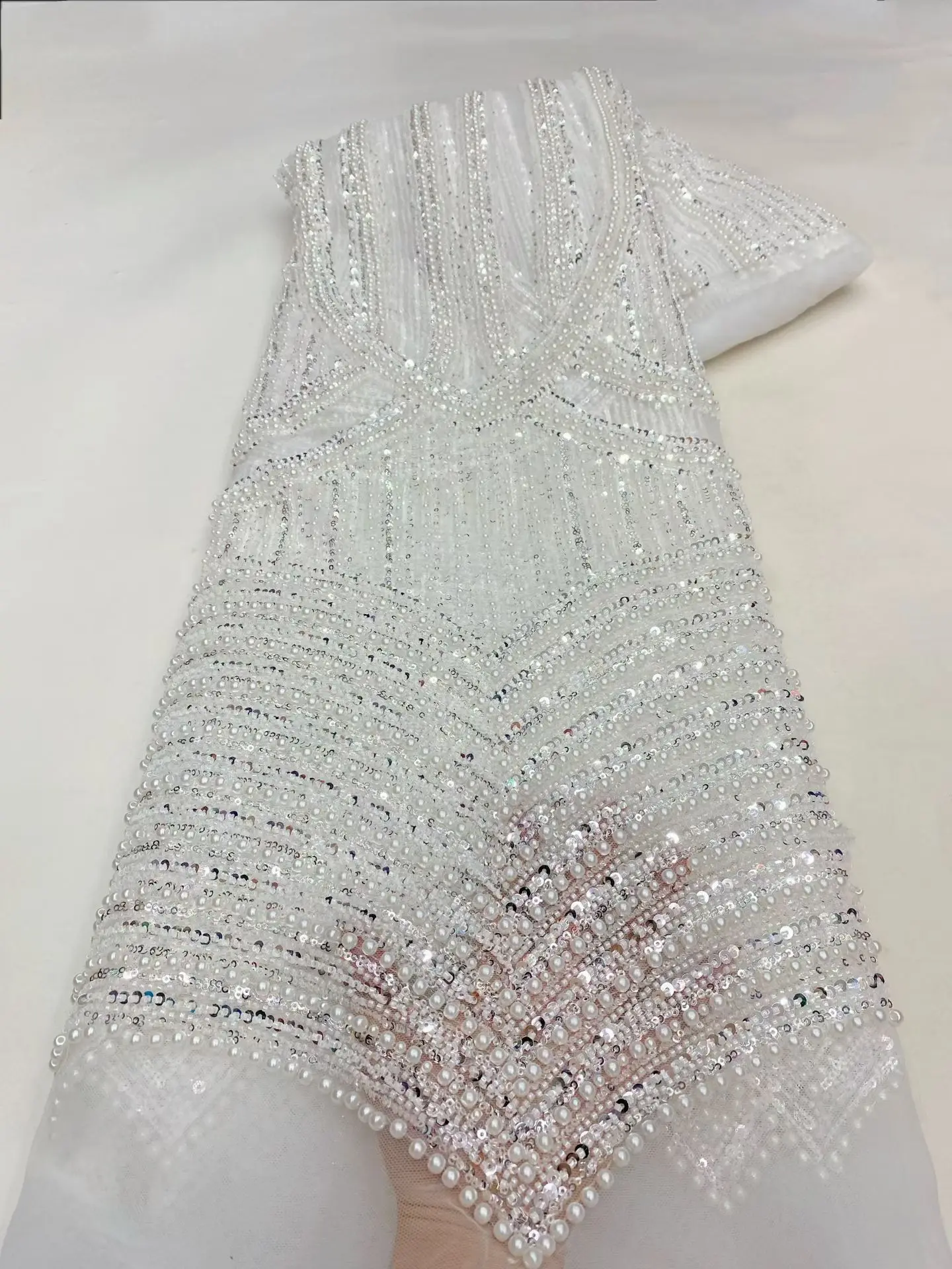 5Yard Royal Blue Handmade Embroidery Net Lace Beads Sequins Fabric For Women Party Evening Dress Africa Design,High Quality H7-1