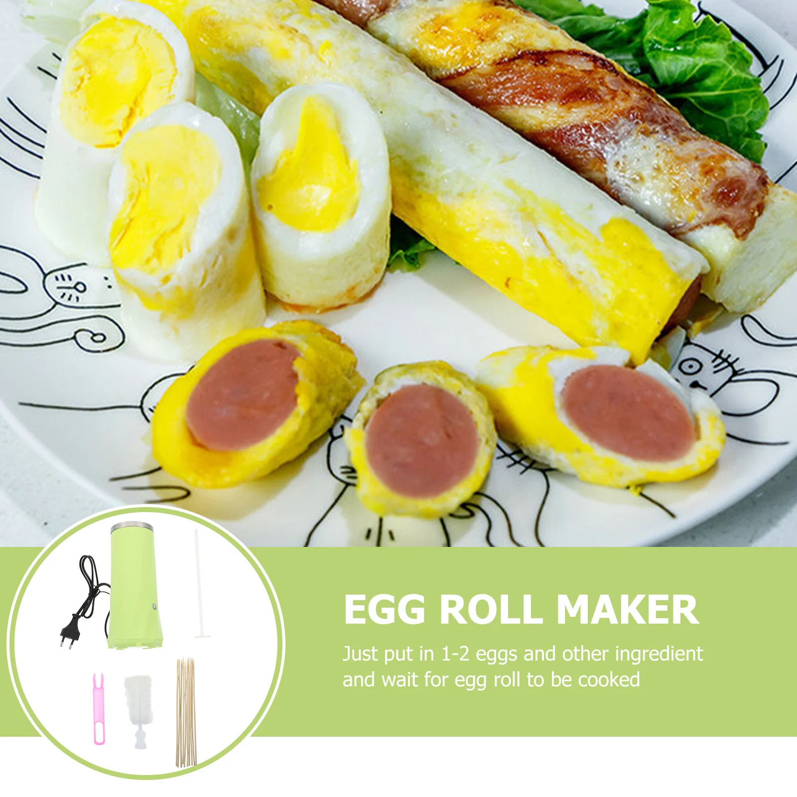 

Egg Sausage Roll Maker Stainless Steel Nonstick Electric Vertical Cooker 360 Degree Heating For Home Office Dorm Cooking