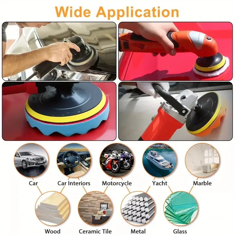 8Pcs 3-7inch Buffing Pad Set Thread Auto Car Repair Polishing Pad Kit for Car Polisher+Drill Adaptor Power Tools Accessories